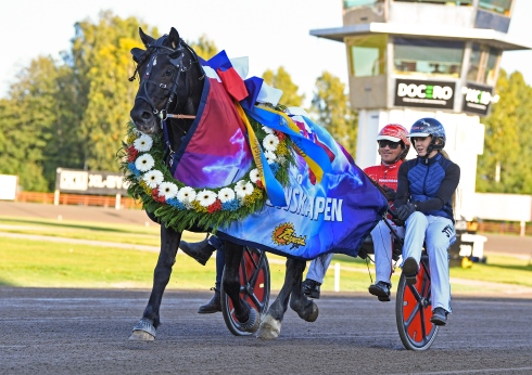 Odd Herakles segerdefilerar efter uppvisningen i Unionskampen i Karlstad. Foto: Malin Albinsson, TR Bild